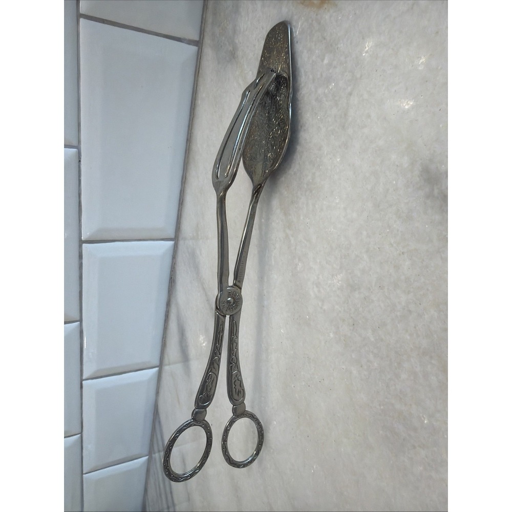 Vintage Silver-Plated Scissor Pastry Serving Tongs ES003